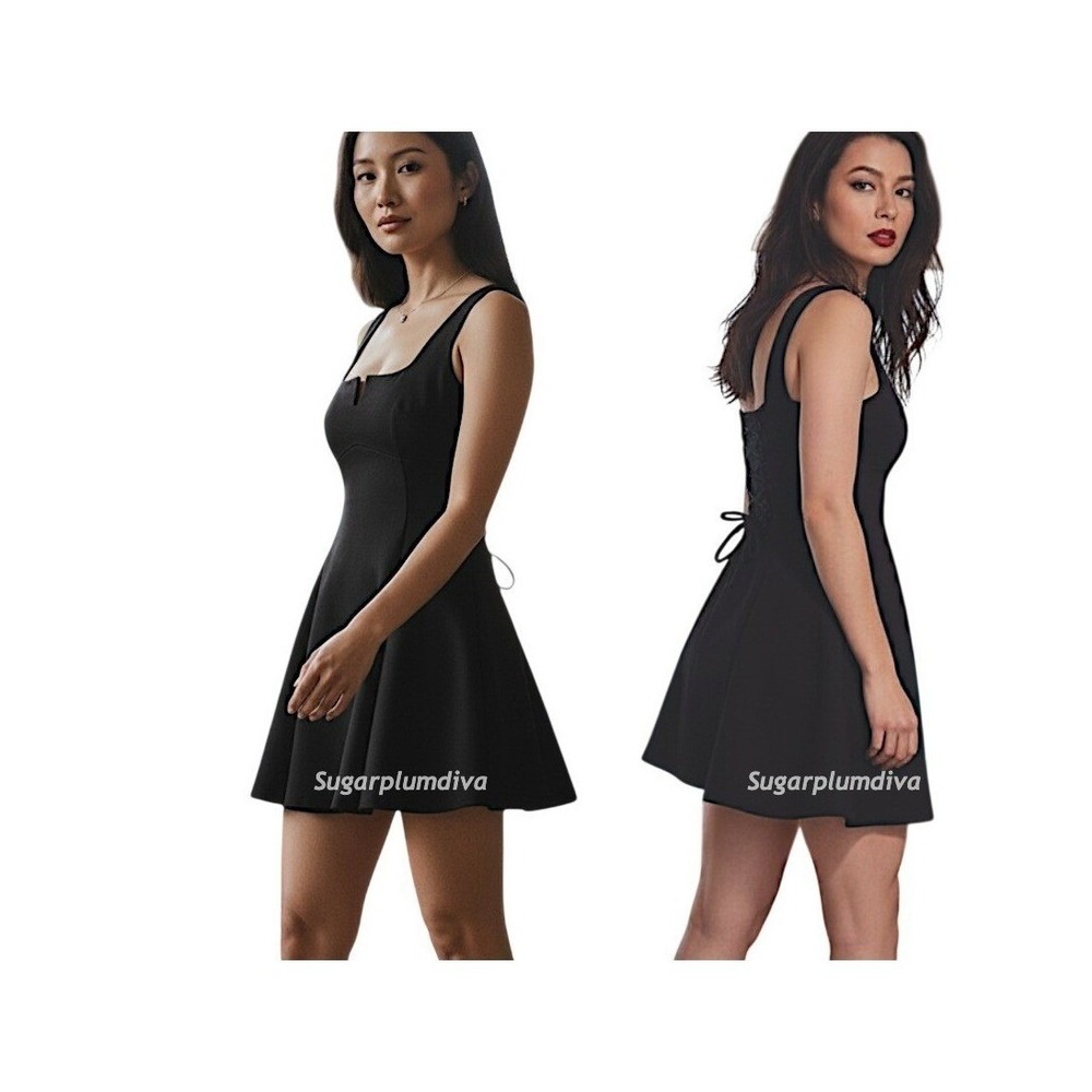 Ta3 Notchy Flare Dress Black LARGE/Short Snatched Lacing Party LBD NWOT